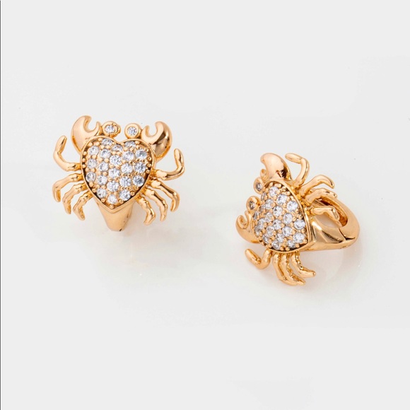 Crab Heart Hoop Earrings 18k Gold Plated Heart Crab Hoop with Zircon - Picture 1 of 6
